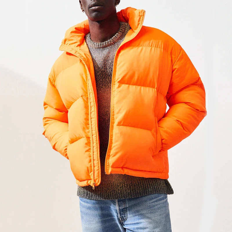  high quality mens winter down coat puffer jackets custom print orange fashion men bubble