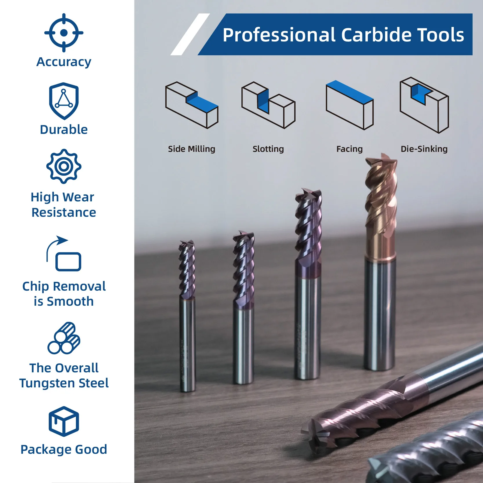 Customized High Hardness Finishing Coating Tungsten Steel Endmills Carbide Tools Router Cutter Milling Cutters for Metal Fresa