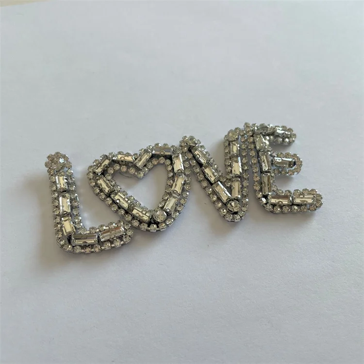 Customized iron on diamante love letter rhinestone patches