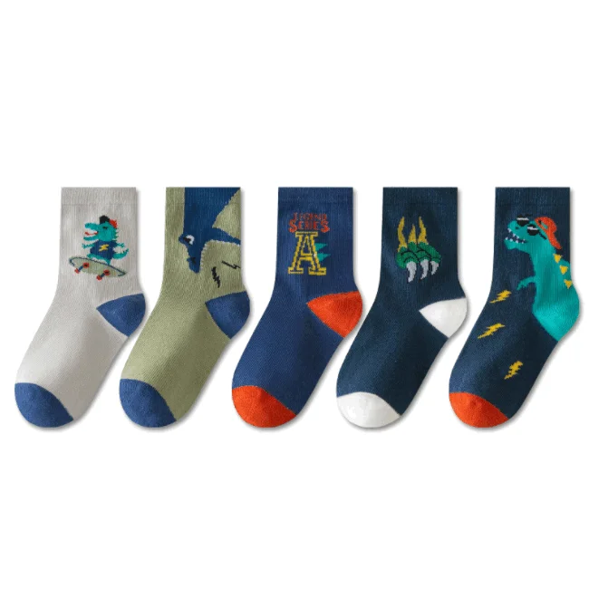 Hot selling Children comfortable elastic soft socks kids dinosaur pattern tube socks for boys combed cotton socks