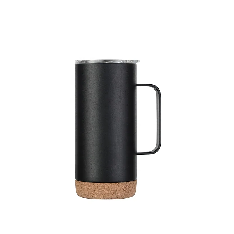 16oz double wall stainless steel straight coffee mug with cork bottom with handle  wine tumbler drinking cup