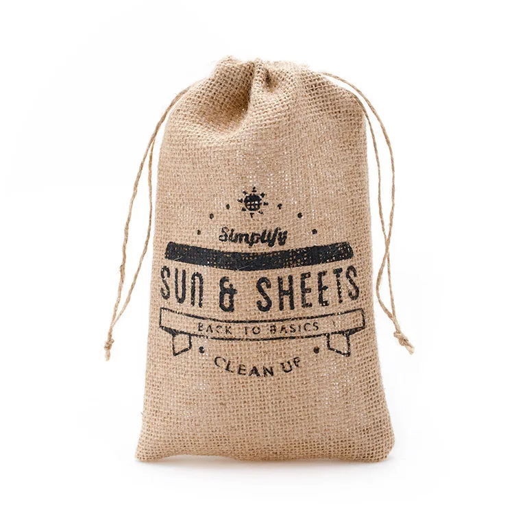 Custom logo fabric bags packaging burlap drawstring gift bags