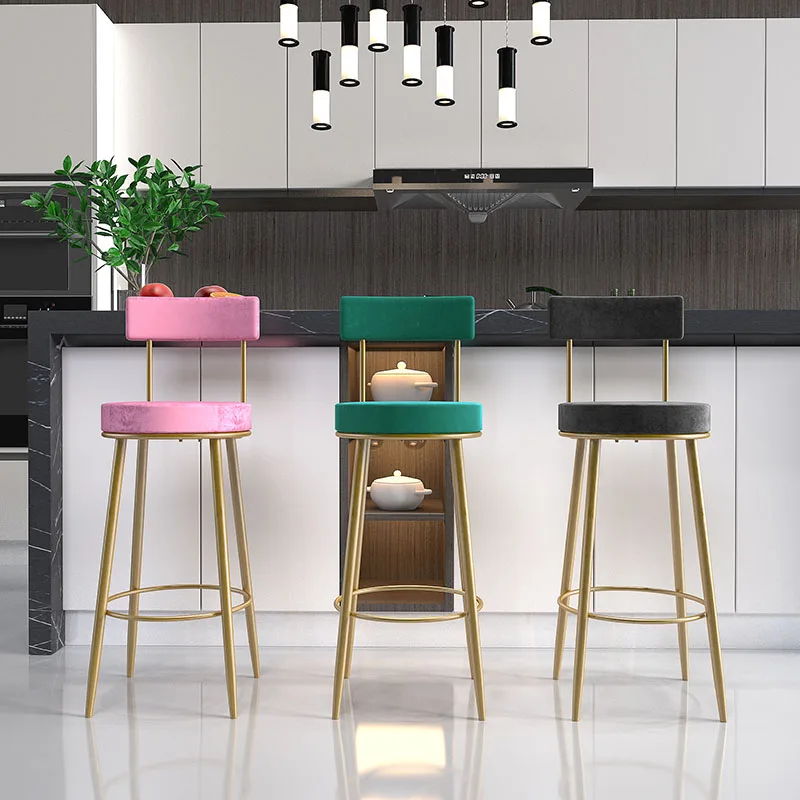  pink kitchen stool high chair modern style restaurant dining chairs With Back Rest designe coffee shop velvet leather