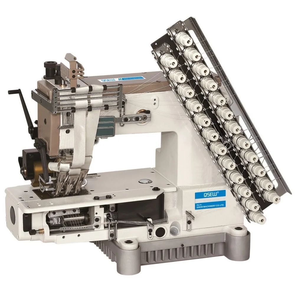 QS-008PL 12 needle flat bed multi-needle elastic waistband shirt fronting attaching line tape industrial sewing Machine