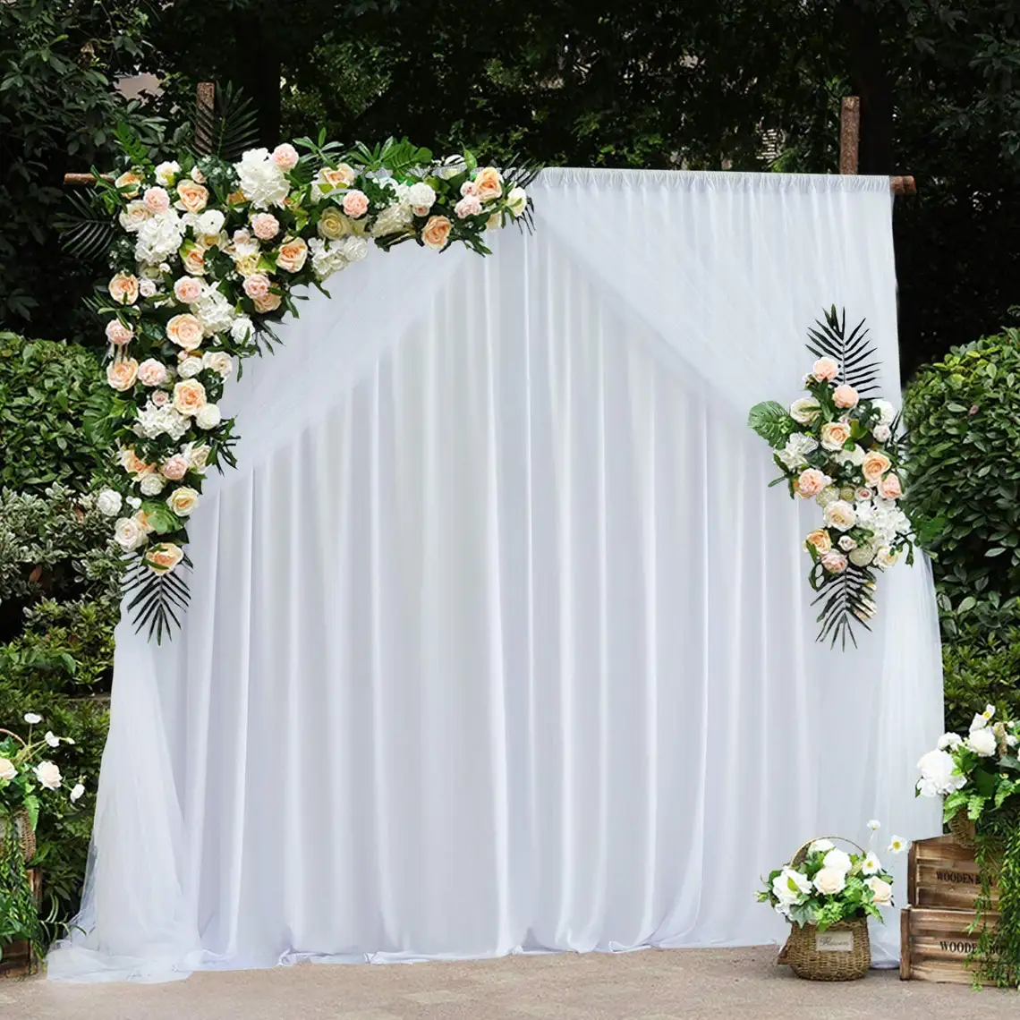 Hot sale custom elegant modern white curtains transparent fabric wedding White silk wedding party background curtains