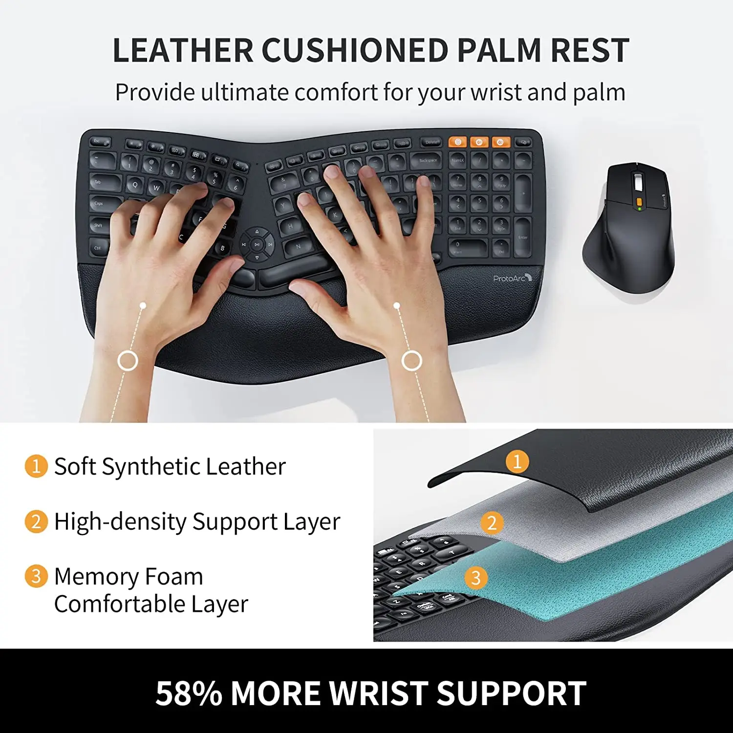 ProtoArc Wireless Mouse and Keyboard Combos Split Design Rechargeable BT Computer Keyboard Ergonomic Keyboard and Mouse