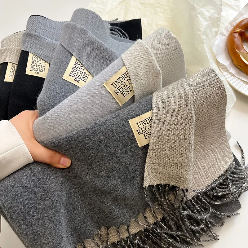 2024 Winter Warm Long Double Side Pure Color Shawl Women Winter 100% Cashmere Feeling Scarf With Tassel 330 grams