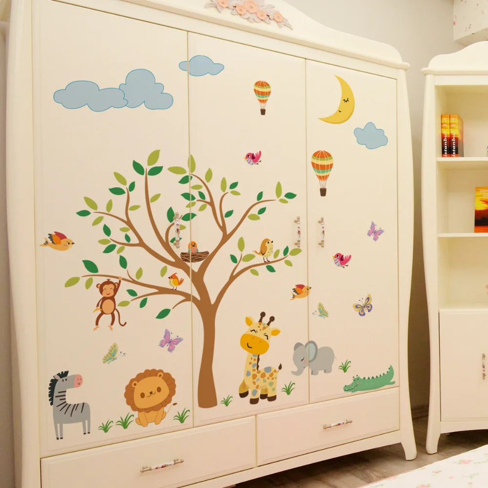 Cartoon Animals Wall Stickers Kids Room Decor Baby Bedroom Living Room Home Decorations Nursery Stickers
