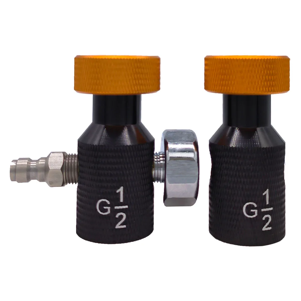 CO2 Cylinder Refill Adapter ConnectorG1/2-14 ASA 3000psi Pressure Gauge Black