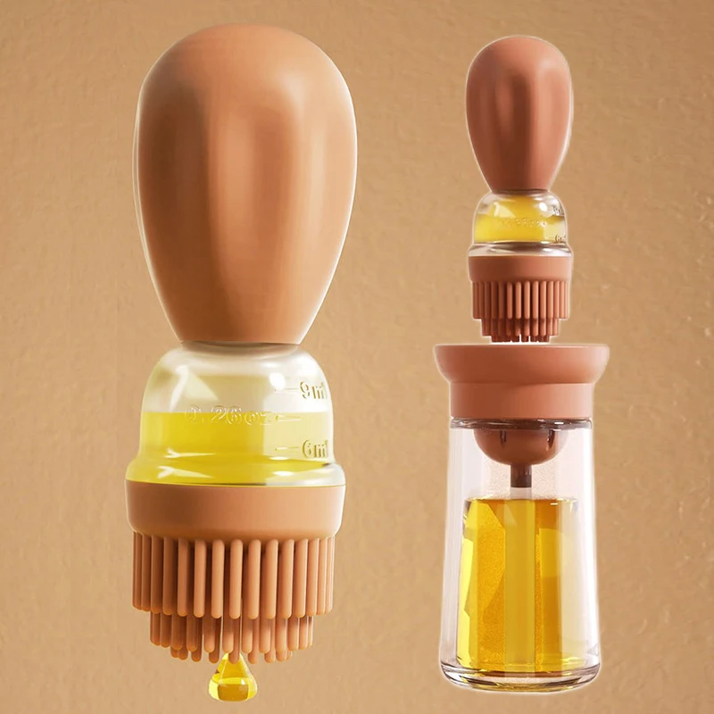 Customized 2 in 1 oil dispenser with brush vinegar glass dispenser bottle dropper measuring bottle oil silicon brush for kitchen