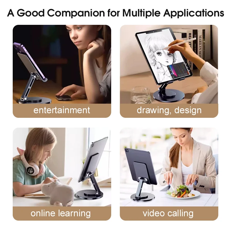 2023 Newest Anti Shake Foldable Desktop Aluminum Cell Phone Tablet Stand 360 Rotating Mobile Phone Holder