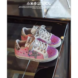 Kids School Shoes Genuine Leather Shiny Retro Golf Children Sport Shoes New Big Girl Luxury Sneaker