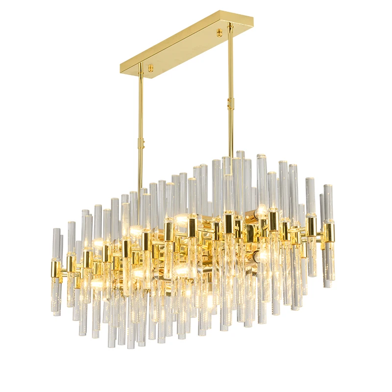 Luxury Crystal Rectangle Chandelier Lighting Hanging Lamp Home Decor Hotel Pendant Kitchen Light Room Dining Modern Restaurant