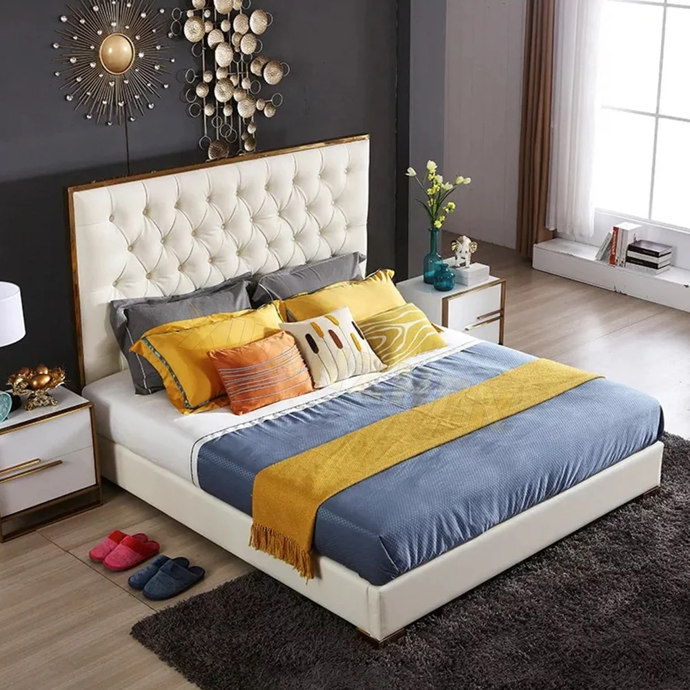 Bedroom furniture luxury metal bed frames king double luxury mattress storage sofa bed up-holstered metal beds