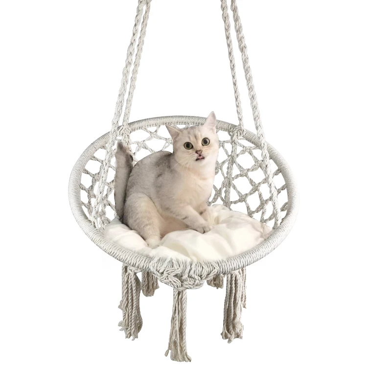 
White Indoor Cotton Rope Boho Cat Macrame Hanging Hammock Chair for Dog Pig Pet 