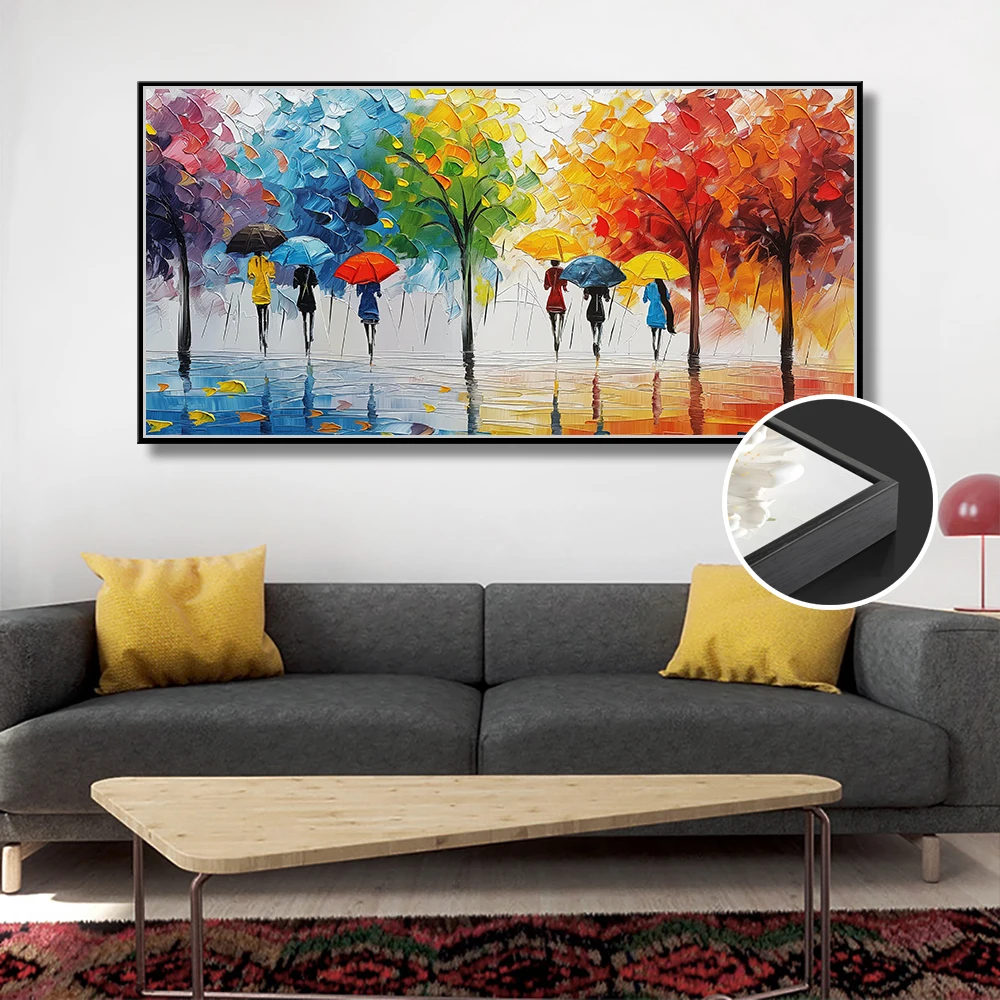 Handmade Modern Style Oil Painting Colorful Tree on Canvas Wall Art for Home Bedroom Dining Room Decoration with Base Support