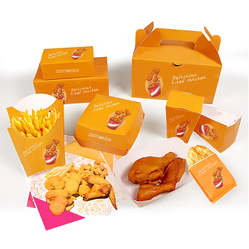 LOKYO Popular custom design to go fast food container packaging fried chicken wing hurger paper box with logo