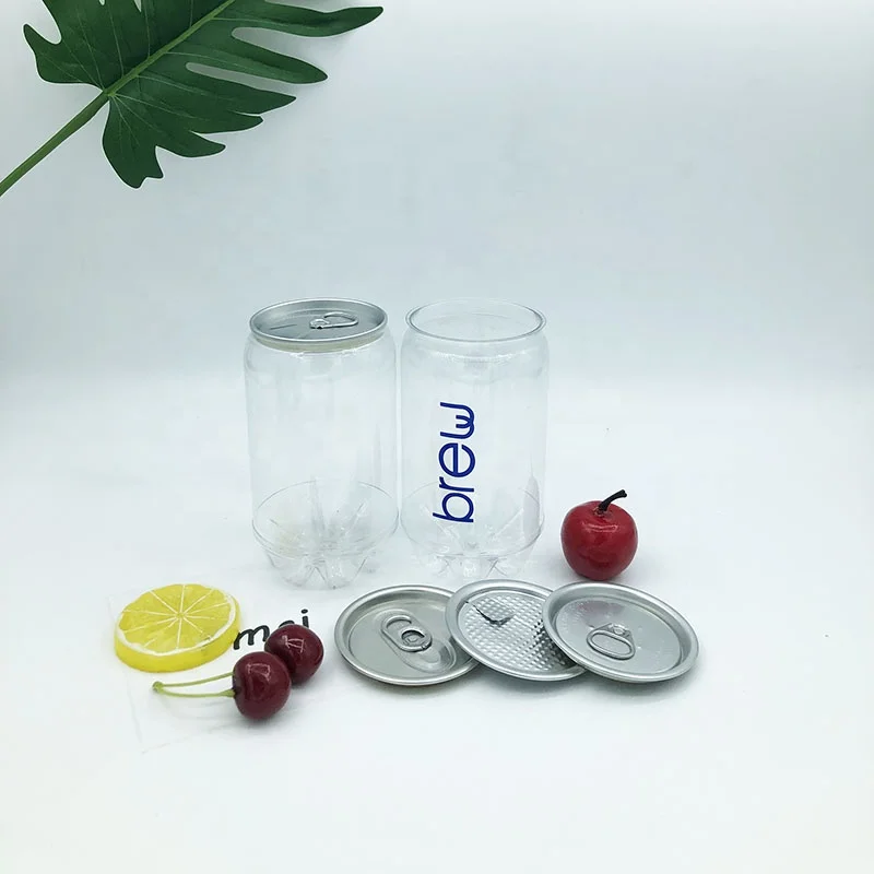 Can Juice Bottles Transparent High Quality Plastic Silver PET Aluminum Customized Beverage Round Pop Can Pet Can 330ml Slim 57mm