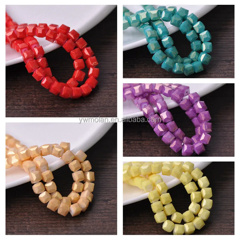 4mm 6mm 8mm Foil Coated Cube Faceted Glass Loose Crafts Beads Wholesale Lot for Jewelry Making DIY Crafts Findings