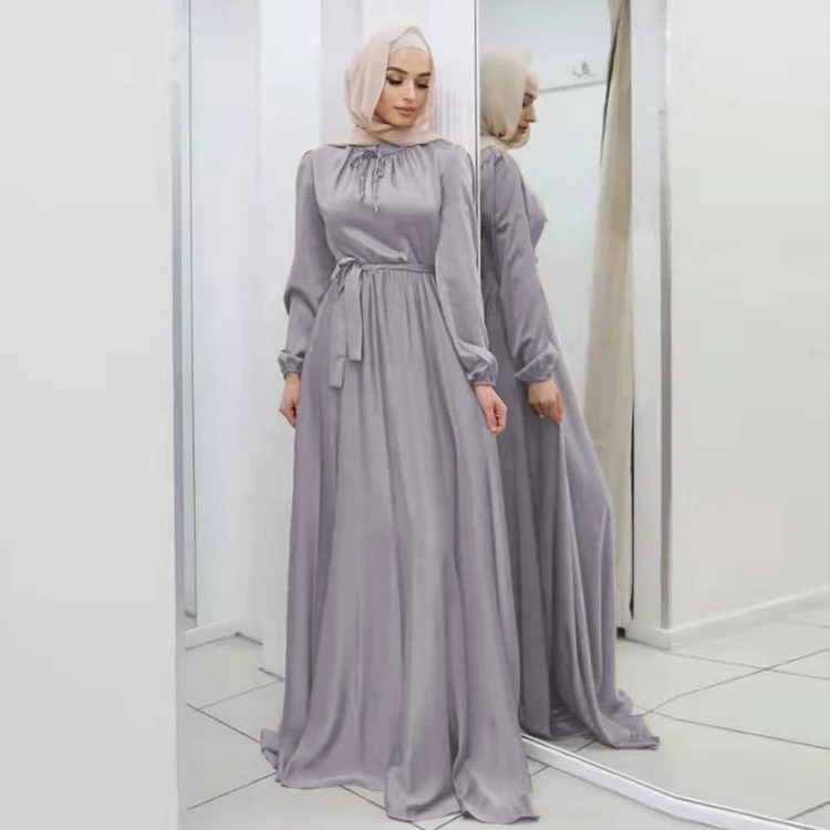 New Soft Waistband Elegant Satin Long Skirt Big Swing Muslim Dress For Women