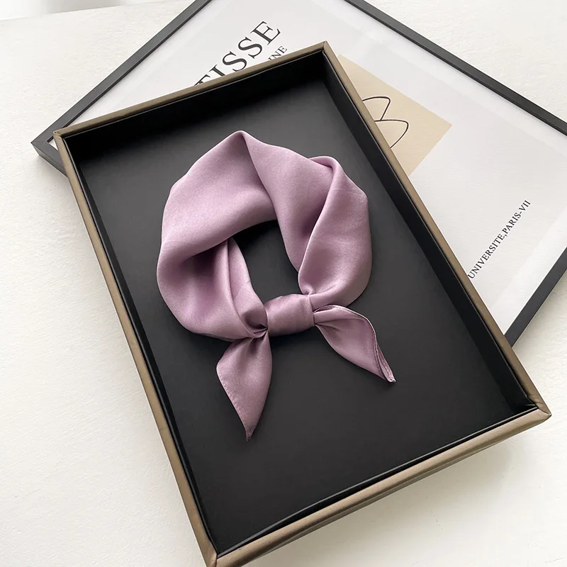 Thin Small Square Scarf Women Korean Edition Simple Temperament Small Scarf 53 cm Pure Color Silk Scarf