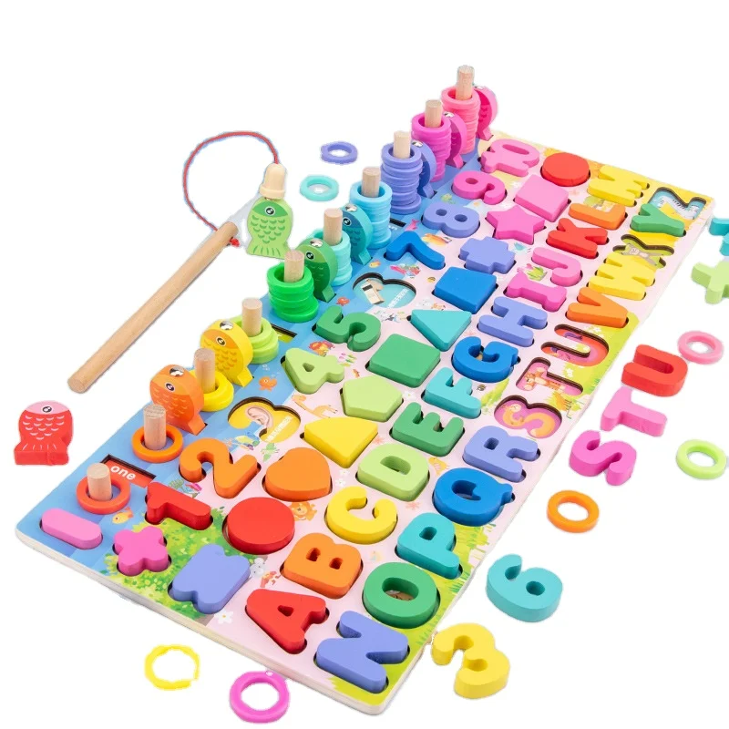 
Baby Montessori Math Toys Kids Educational 5 in 1 Fishing Count Numbers Matching Digital Shape Board Puzzle Toy toy for child  (62548783954)