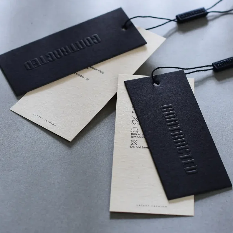 Custom Embossed Hang Tags: 800gsm Black Cardboard Garment Tags, Clothing Labels Hanging Clothes Tag