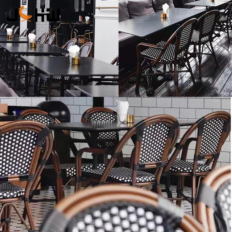 French Style Outdoor Restaurant Cafe Bistro Rattan Chair Wicker Stackable Garden furniture Chair