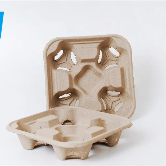 Биоразлагаемый одноразовый биоразлагаемый подстаканник для кофейной чашки, лоток для переноски сахарного тростника на 4 чашки