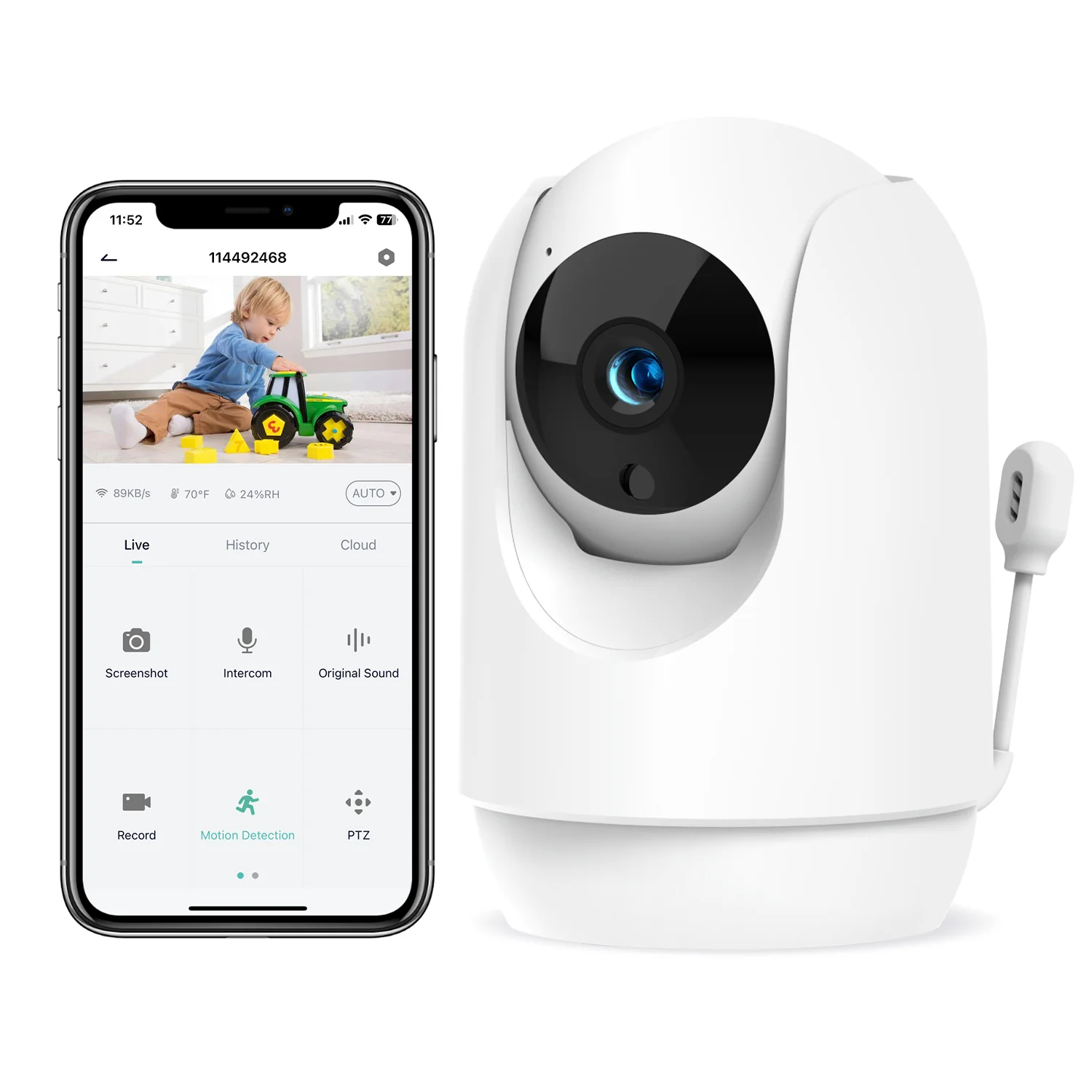 5 Digital Pixels Privacy Protectial 2.4 & 5G Wifi Wireless Baby Travel Monitor Ptz Camera 14 Lullabies Alexa Google Voice