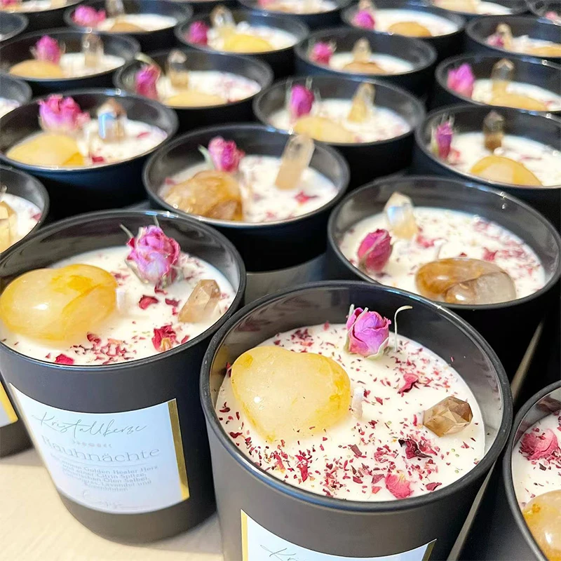 Luxury Custom Private Label Velas Bougies Home Decoration Crystal Dried Flower Scented Soy Wax Candles