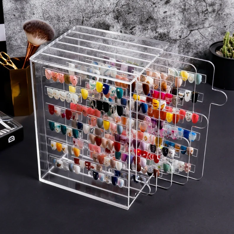 5 Layer Pull Style Holder Clear Acrylic Dust-Proof Desktop Storage Nail Tips Display Box Nail Color Display Book