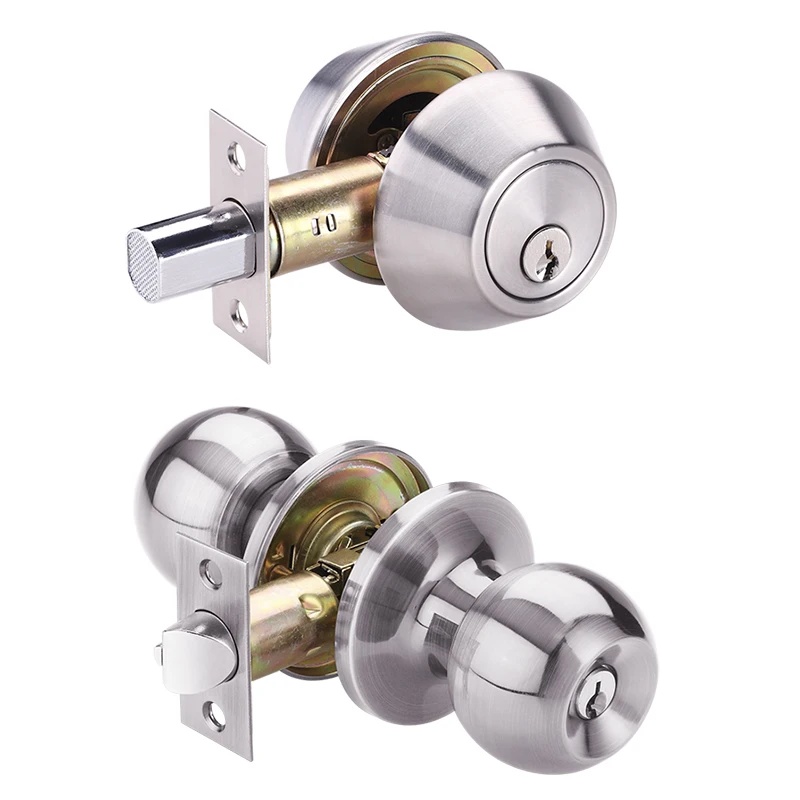 Tubular knob lock with deadbolt lock key entry entrance home security satin stainless steel combo door lock set