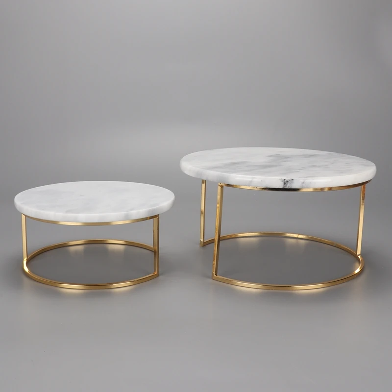 Restaurant Hotel cake shop natural marble handicraft electroplated gold silver fruit plate meal plate cake plate