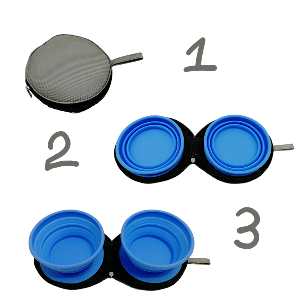 Силиконовая дорожная миска для домашних животных, складная двойная миска, бутылочка для воды, чашки для собак и кошек, водонепроницаемые чашки