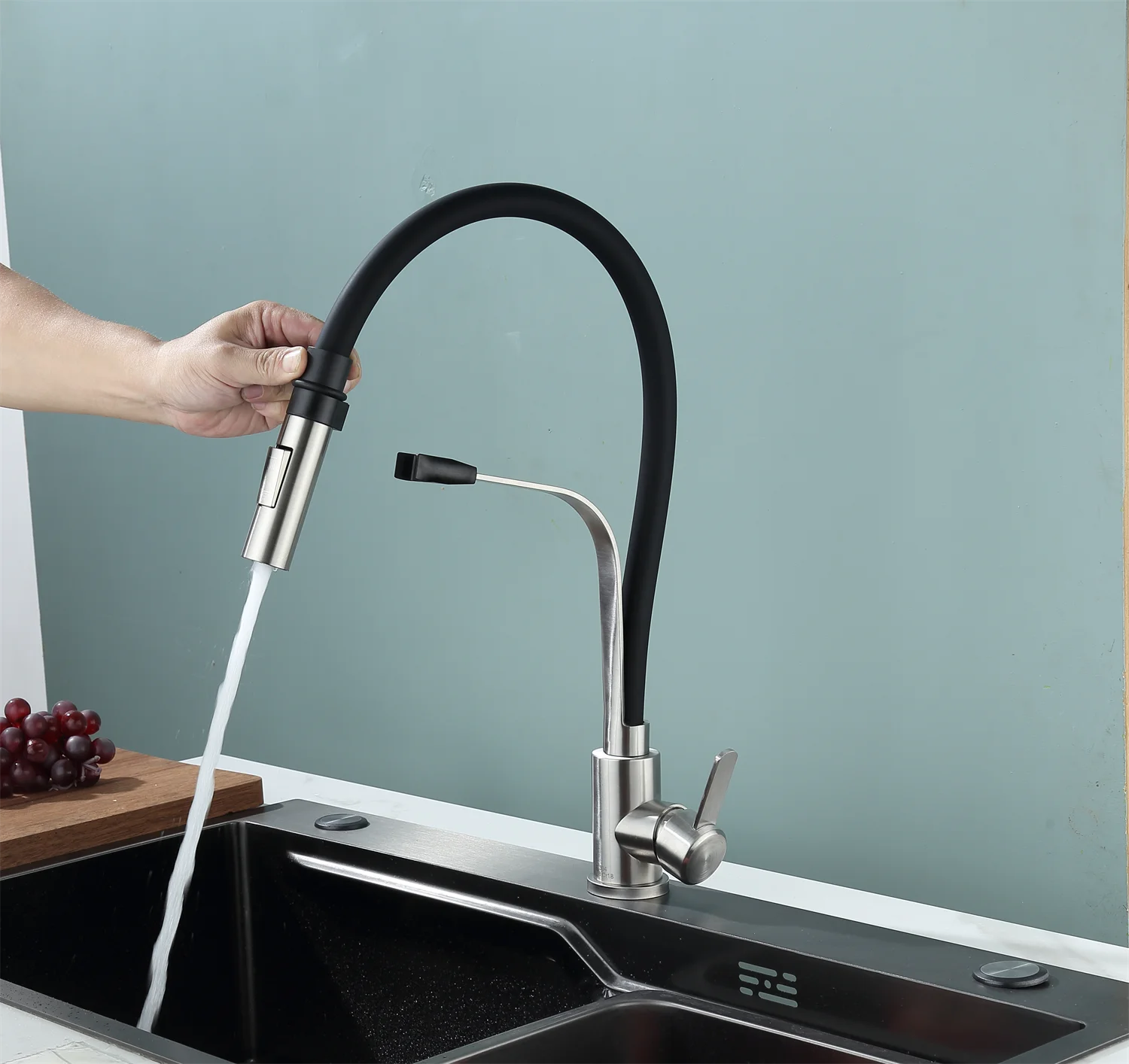 LULUMOM Magnetic Suction Kitchen Faucet with Rubber Hose Multifunctional Deck Mounted Hot & Cold Sink Faucet SUS304