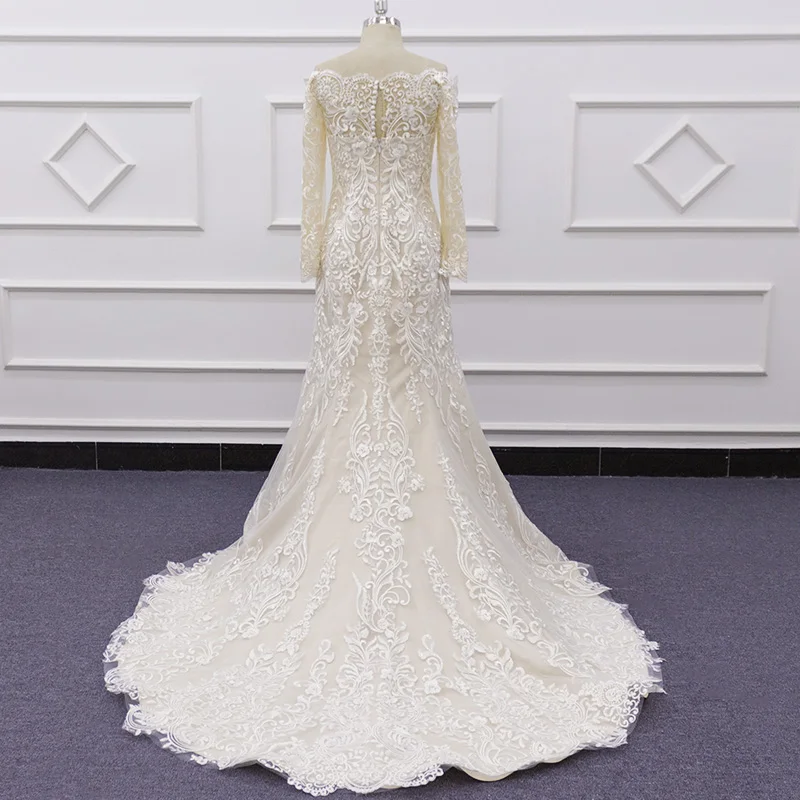 Eslieb SJ323 long sleeve  champagne  China wholesale Mermaid/Trumpet turkey wedding dress with fish tail