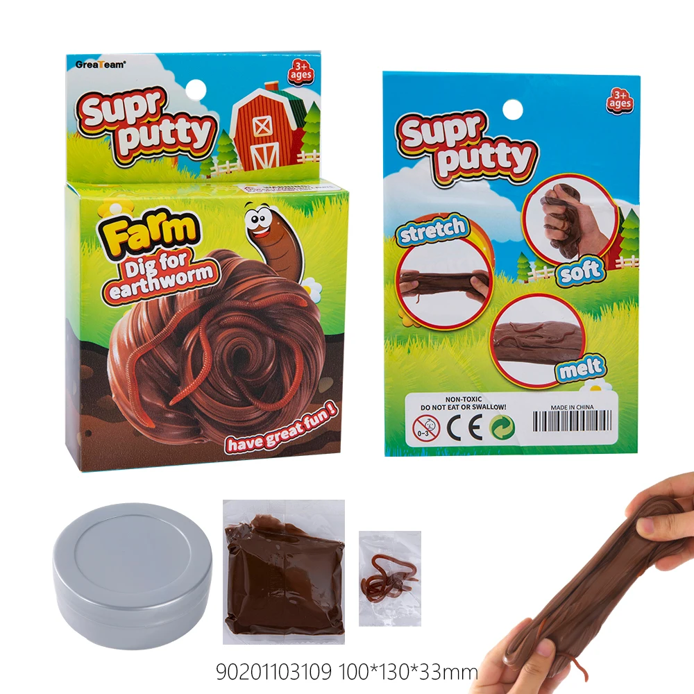 Supr putty-farm dig for earthworm stretch and melt easily a lot of earthworm in the putty