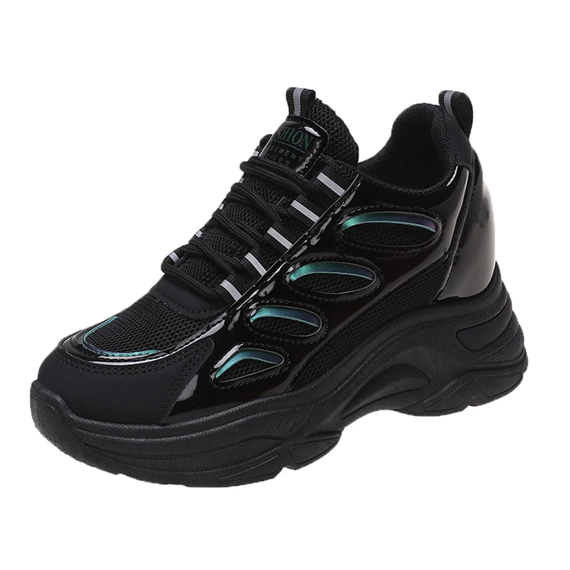 Женские сетчатые кроссовки на танкетке, повседневные дышащие спортивные туфли на шнуровке, со скрытым каблуком, увеличивающие рост, 2022