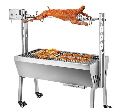 Hot Selling Charcoal Spit Rotisserie Roaster Grill Trolley Stainless Steel Cooker Grill Manual Pig Lamb Roast BBQ Grill