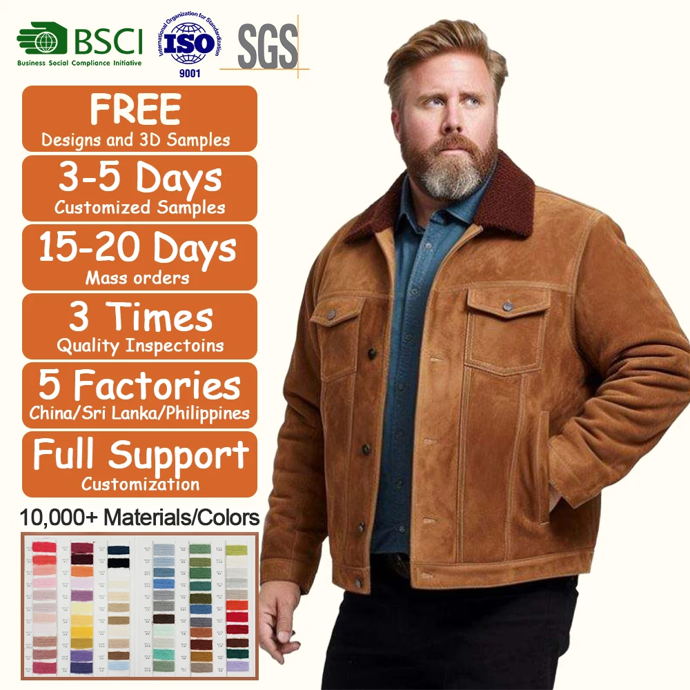 High Quality Suede Jacket For Men Classic Four-Button Lapel Plus Size Winter Men Solid Suede Jacket