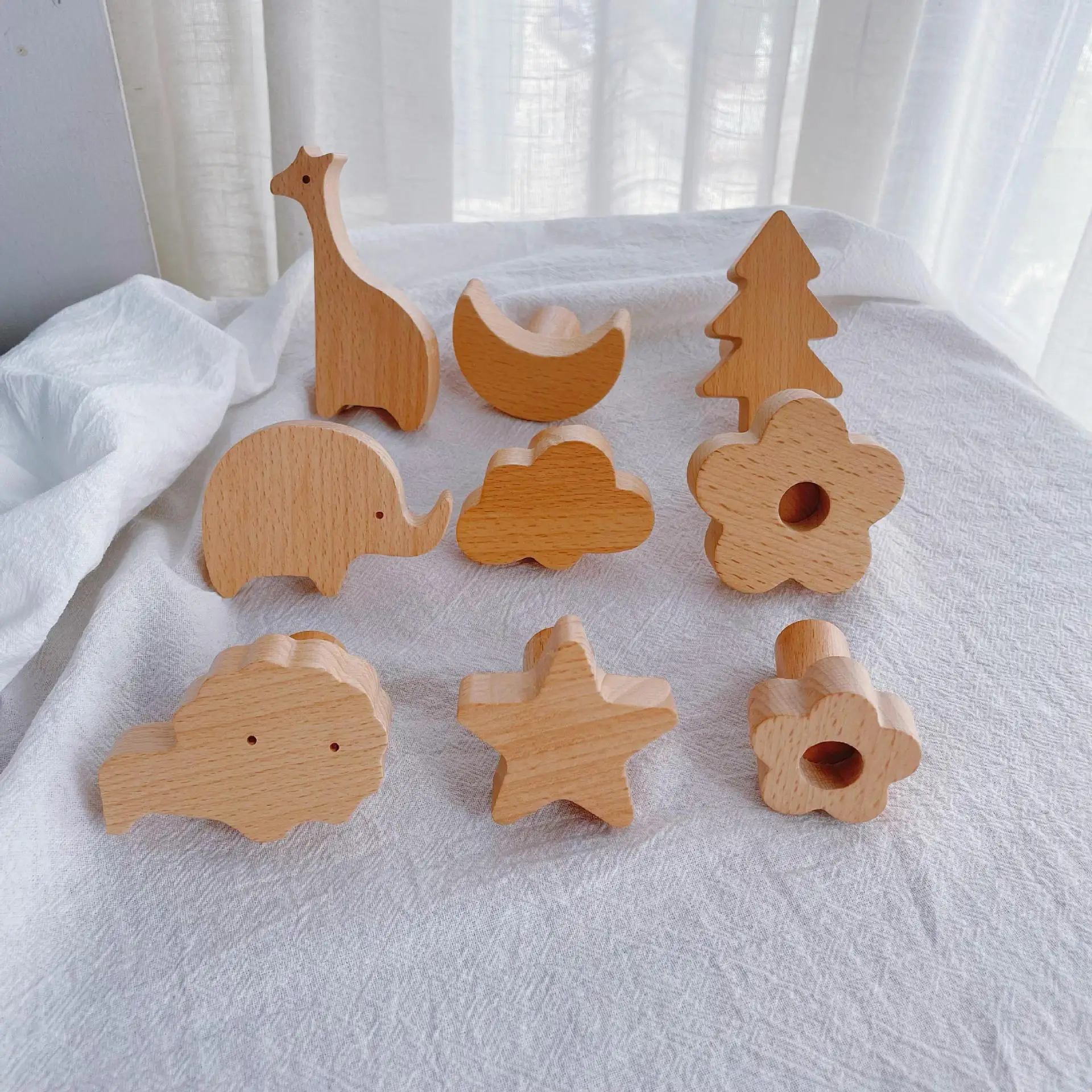 Wood Beech cute animal handle creative hook children room baby room closet drawer handle accessories cabinet handle