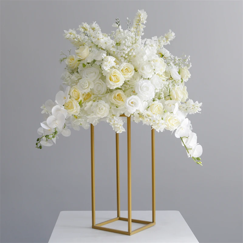 WG230028 Luckygoods custom made white rose silk table centerpiece flower display wedding table decoration flower with stand