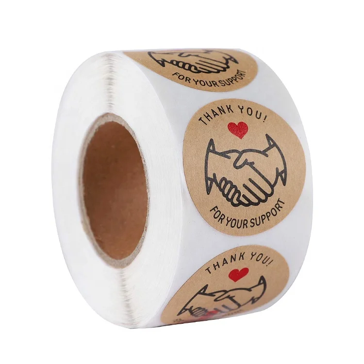 Custom Logo Kraft Paper Thank You Support Stickers Sticky Labels for Handmade Gift Cards Baked Food Goods Package