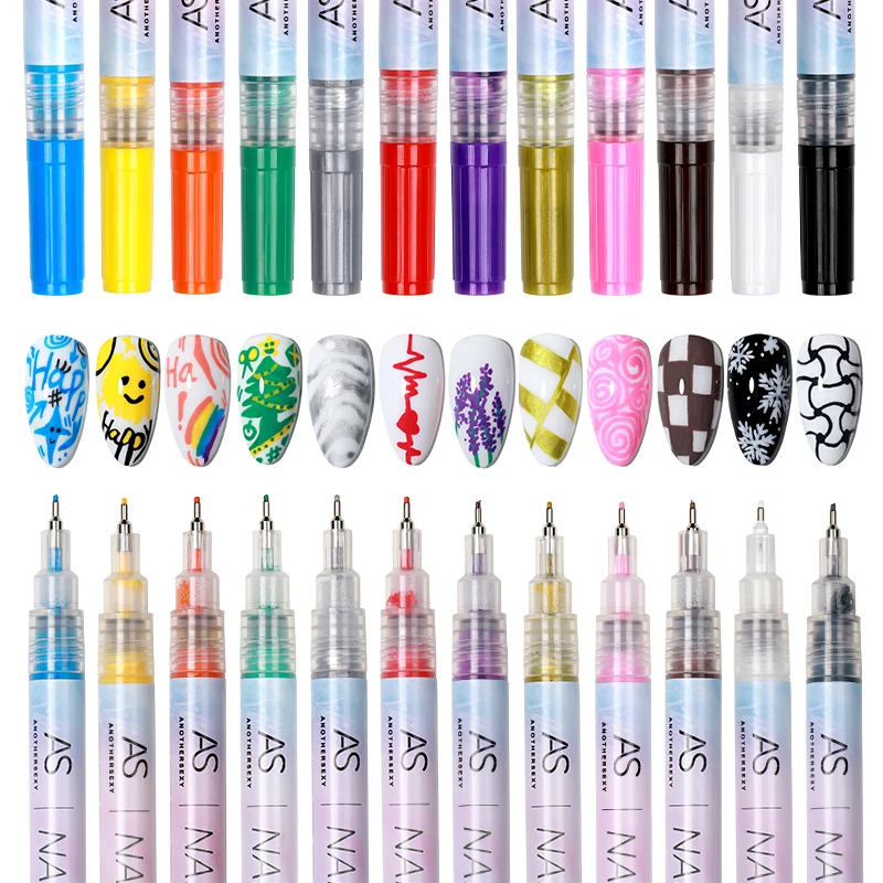 AS 12pcs Nail Art Graffiti Pen Waterproof Nail Polish Quick Dry Nail Art Painting Pen DIY Abstract Lines Pen