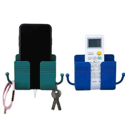 NISEVEN New Multipurpose Remote Control Holder Key Hair Tie Self Adhesive Storage Box Wall Mounted Phone Holder with Hooks