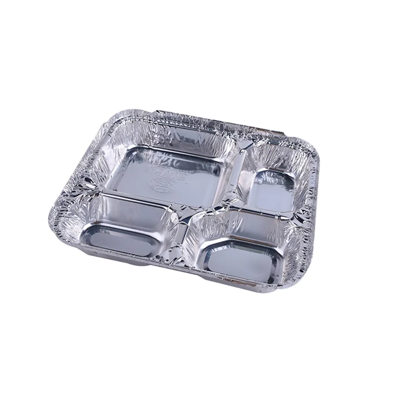 Takeaway 4 Compartment Divided Aluminum Foil Meal Box For Food Packaging Use In Restaurant