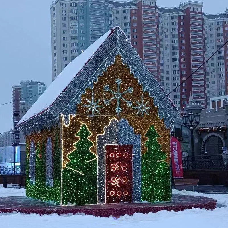 Outdoor Customized 3D LED Santa Hut Christmas Candy house Motif Lights Decoration