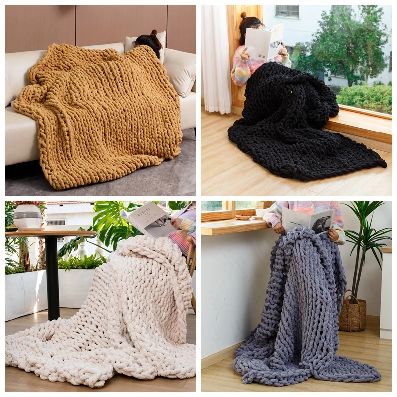 Pophorn Drop Shipping Heavy Fur Decorative Throw Pillow Weighted Blanket Cover Greenhouse Thermal Comfy Chenille Blanket