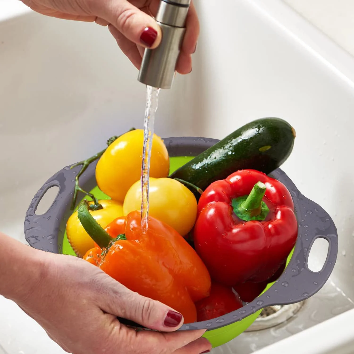 Plastic Collapsible Colander Set Mesh Colander Strainer Basket for Draining Fruit Vegetables Pasta